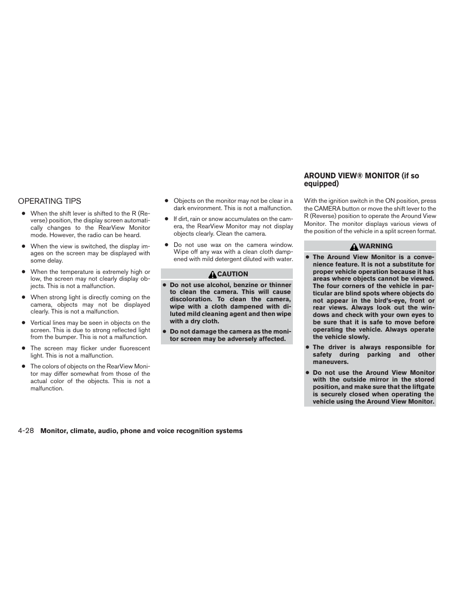 Operating tips -28, Around view® monitor (if so equipped) -28 | NISSAN 2014 Pathfinder - Owner's Manual User Manual | Page 219 / 492