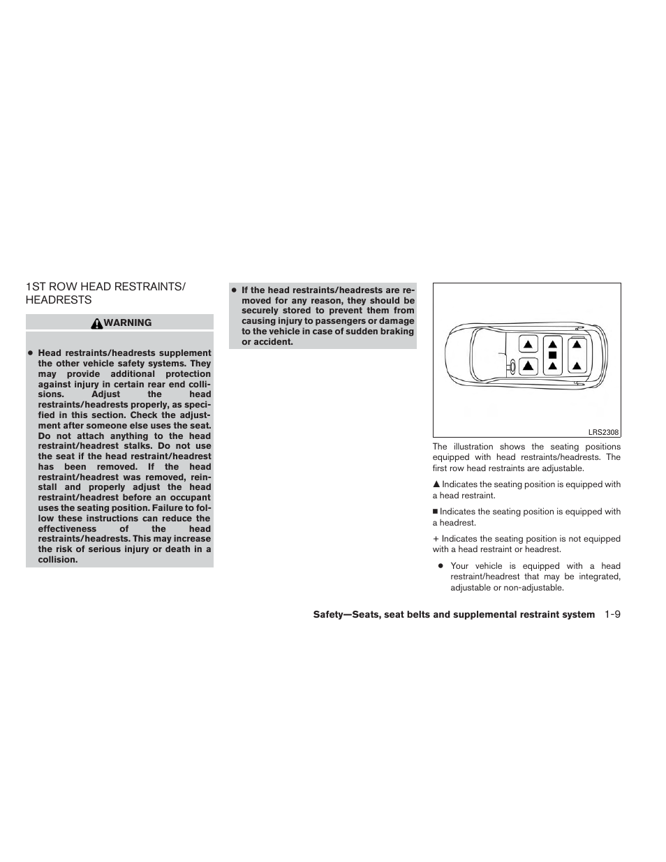 1st row head restraints/headrests -9 | NISSAN 2014 Pathfinder - Owner's Manual User Manual | Page 26 / 492