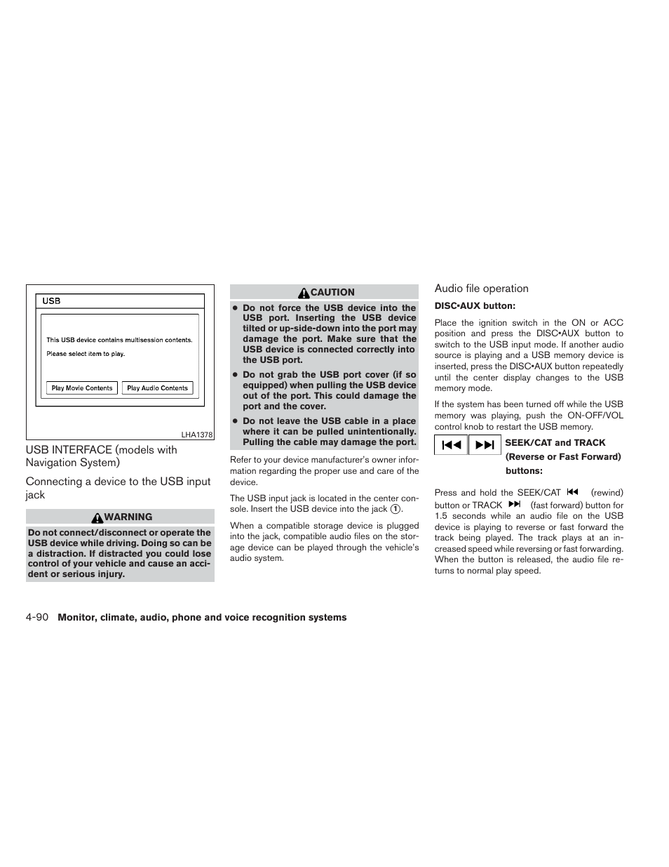 Usb interface (models with navigation system) -90 | NISSAN 2014 Pathfinder - Owner's Manual User Manual | Page 281 / 492