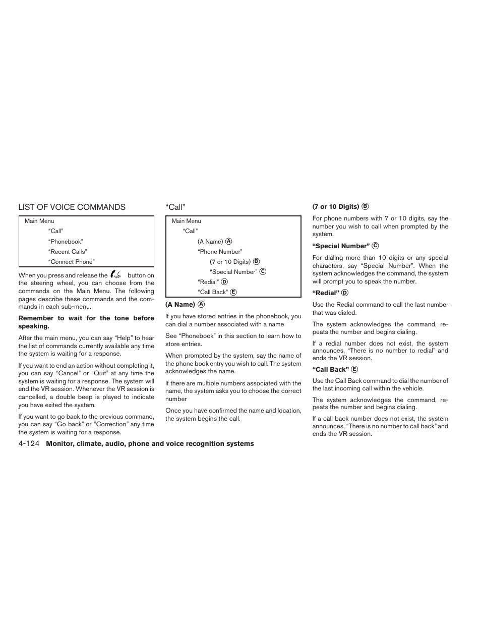 List of voice commands -124 | NISSAN 2014 Pathfinder - Owner's Manual User Manual | Page 315 / 492