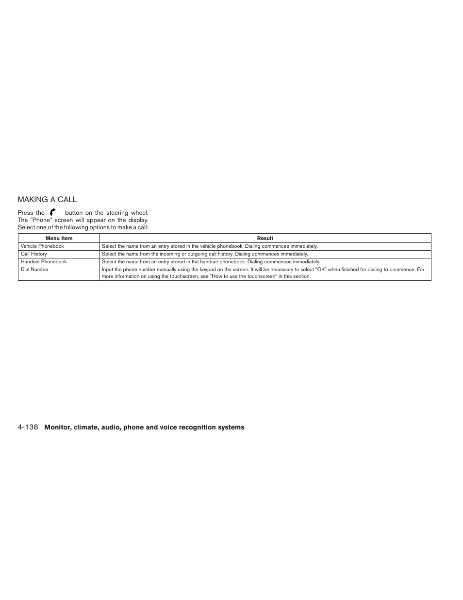 Making a call -138, Making a call | NISSAN 2014 Pathfinder - Owner's Manual User Manual | Page 329 / 492