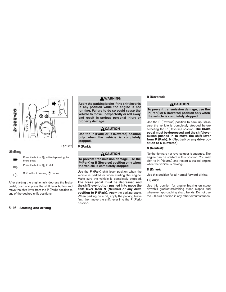 Shifting | NISSAN 2014 Pathfinder - Owner's Manual User Manual | Page 369 / 492