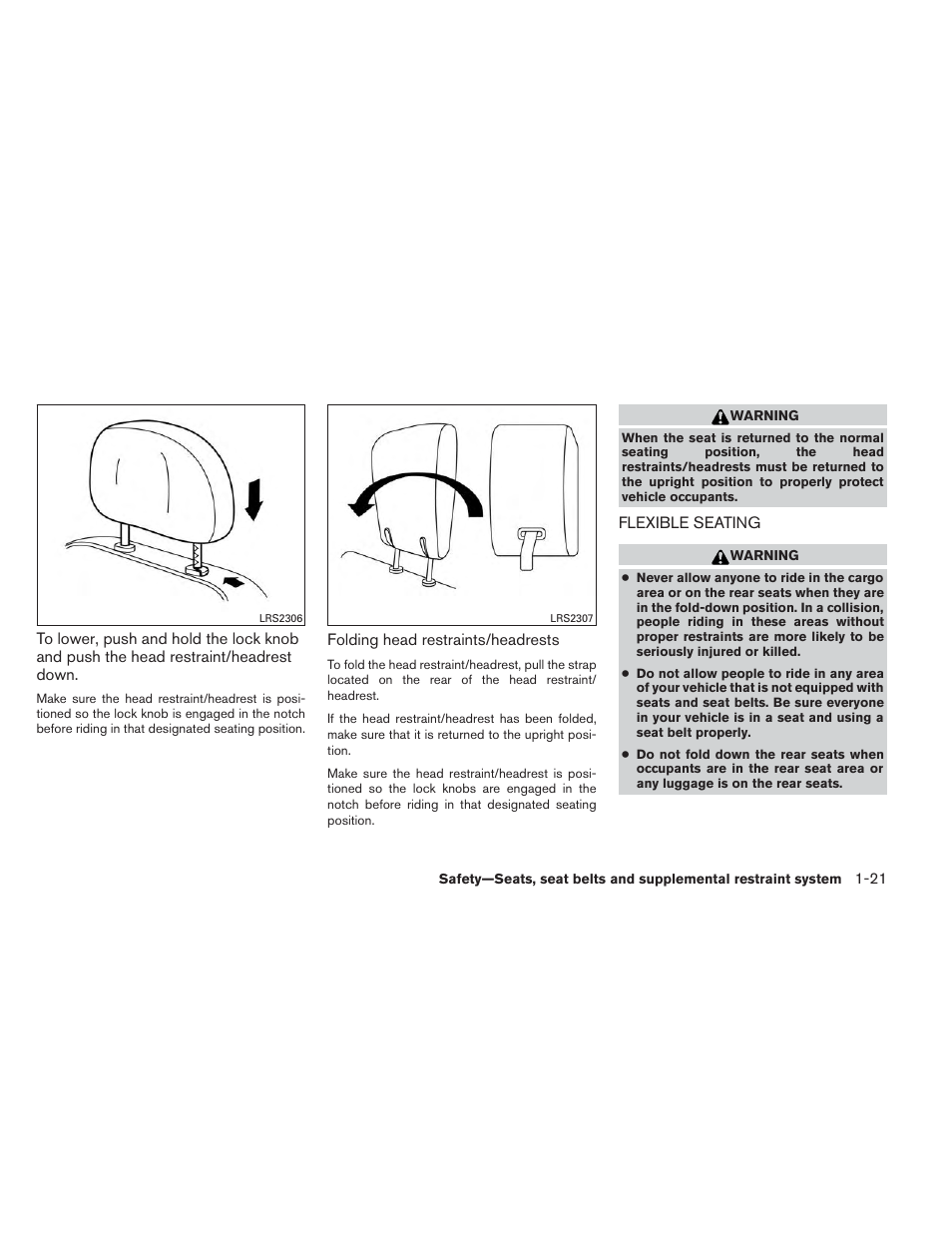 Flexible seating -21 | NISSAN 2014 Pathfinder - Owner's Manual User Manual | Page 38 / 492