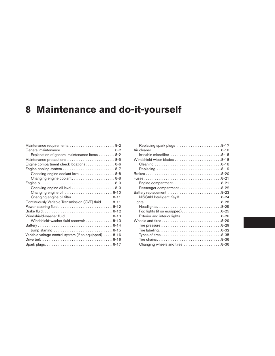 Maintenance and do-it-yourself, 8 maintenance and do-it-yourself | NISSAN 2014 Pathfinder - Owner's Manual User Manual | Page 412 / 492