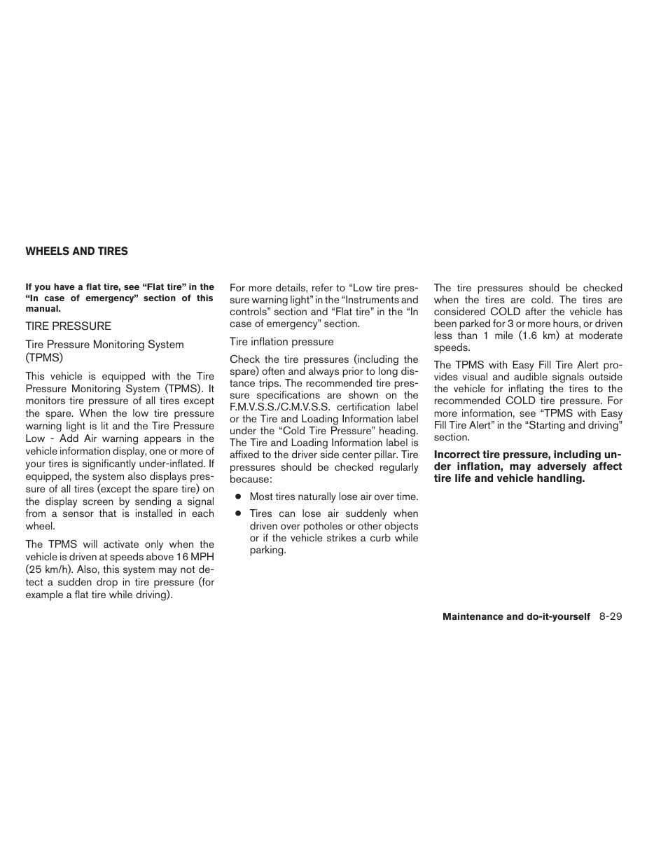 Wheels and tires -29, Tire pressure -29 | NISSAN 2014 Pathfinder - Owner's Manual User Manual | Page 440 / 492