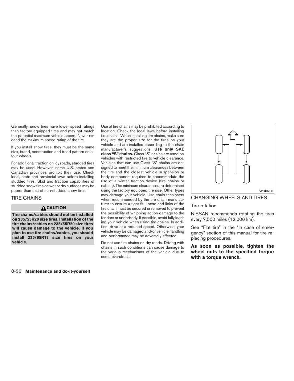 Tire chains -36 changing wheels and tires -36 | NISSAN 2014 Pathfinder - Owner's Manual User Manual | Page 447 / 492