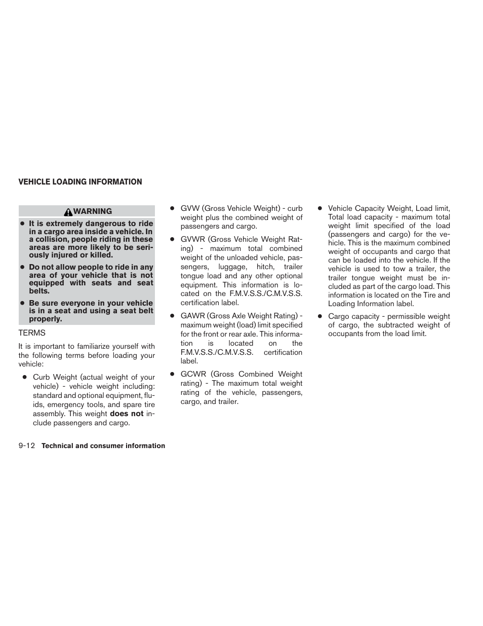 Vehicle loading information -12, Terms -12 | NISSAN 2014 Pathfinder - Owner's Manual User Manual | Page 463 / 492