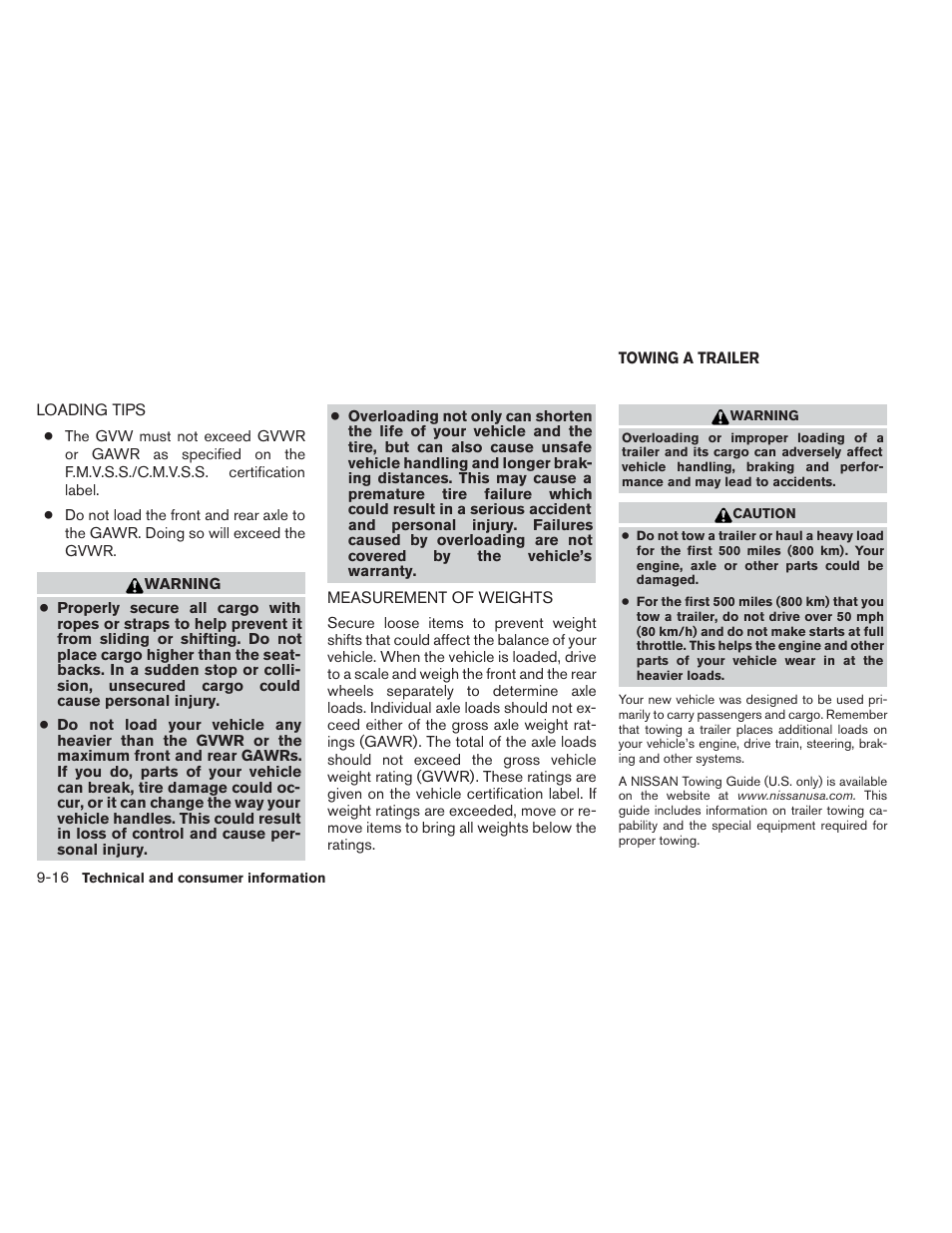 Loading tips -16 measurement of weights -16, Towing a trailer -16 | NISSAN 2014 Pathfinder - Owner's Manual User Manual | Page 467 / 492