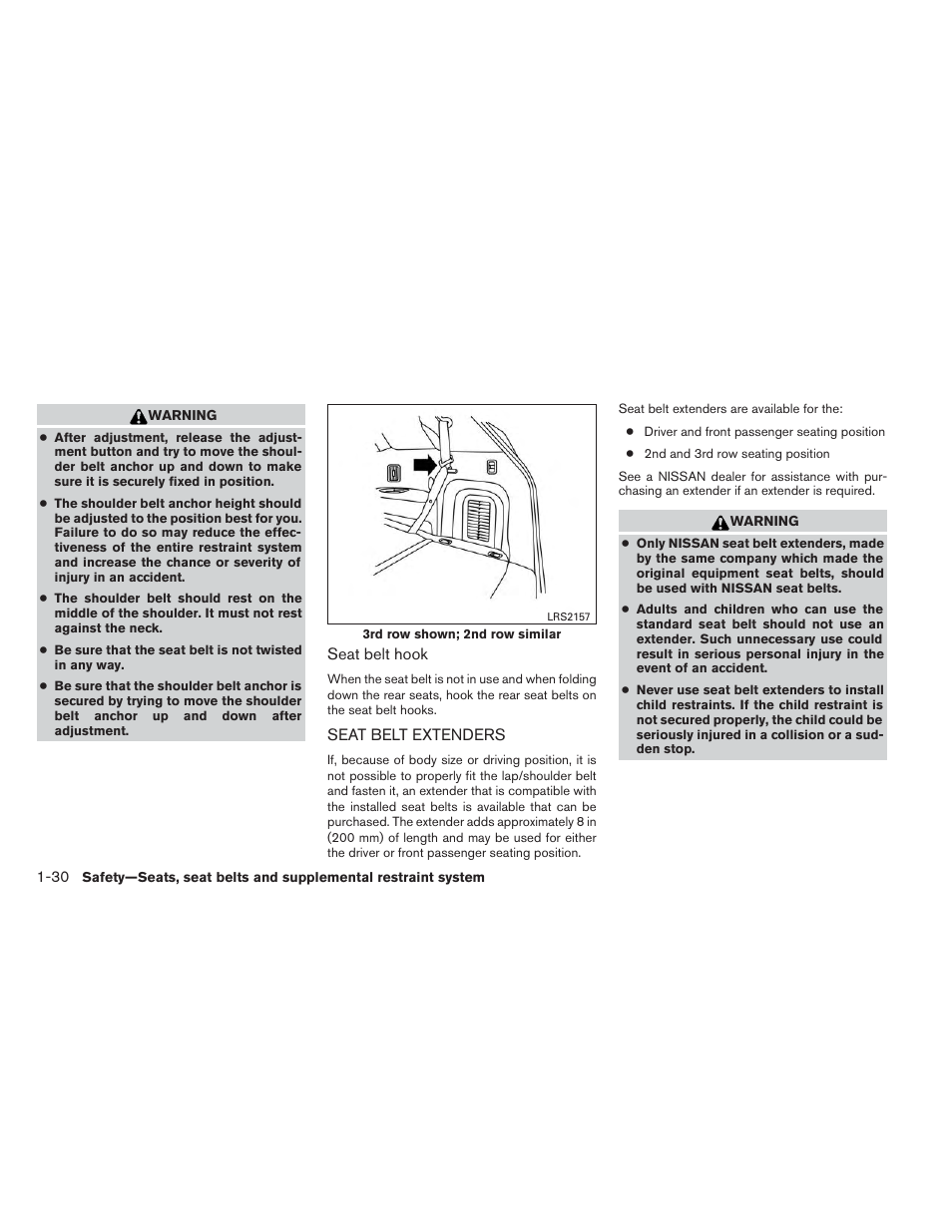 Seat belt extenders -30 | NISSAN 2014 Pathfinder - Owner's Manual User Manual | Page 47 / 492