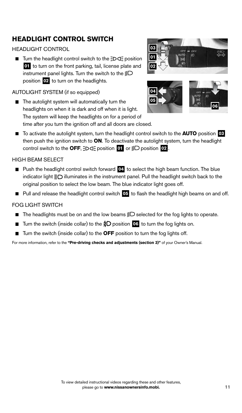 Headlight control switch | NISSAN 2014 Pathfinder - Quick Reference Guide User Manual | Page 13 / 32