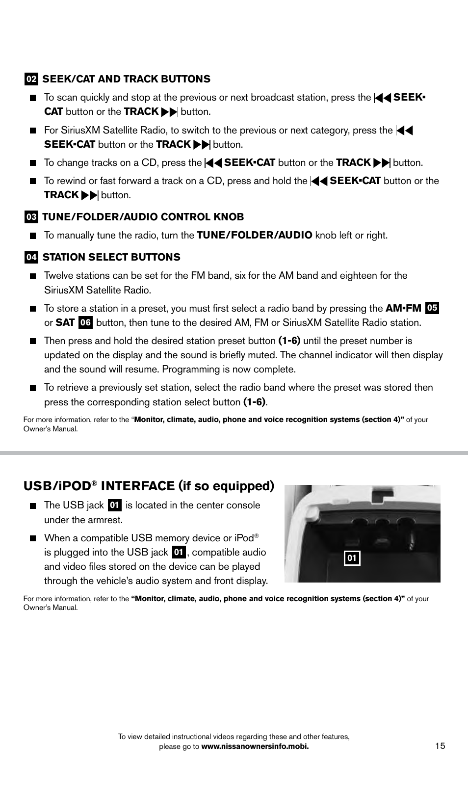 Usb/ipod, Interface (if so equipped) | NISSAN 2014 Pathfinder - Quick Reference Guide User Manual | Page 17 / 32