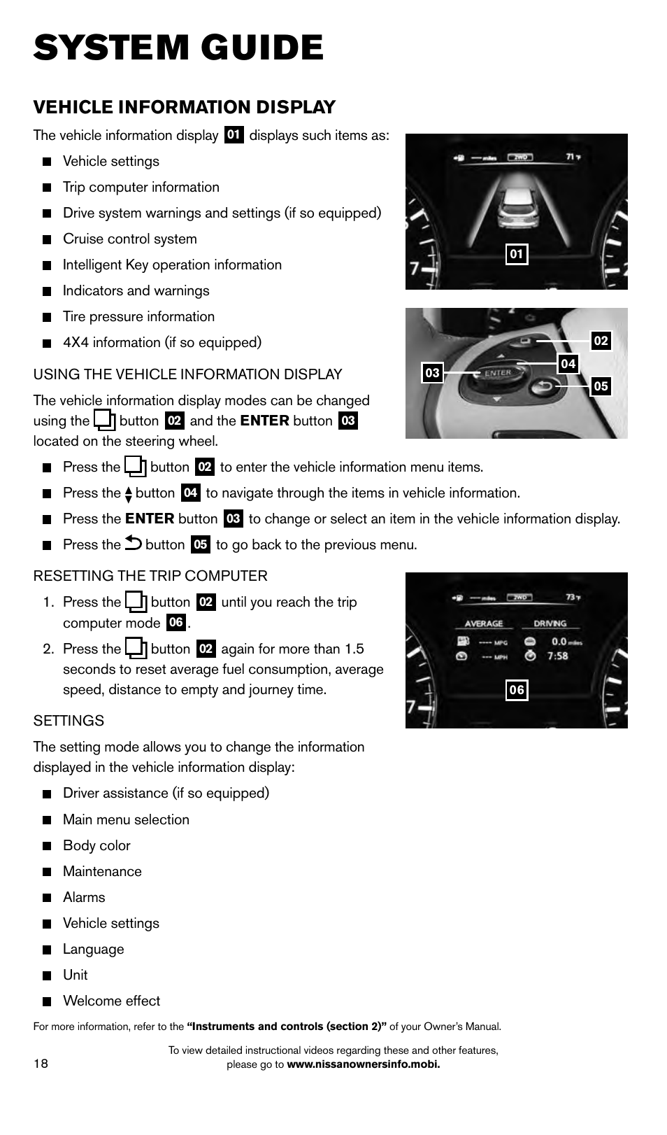 System guide, Vehicle information display | NISSAN 2014 Pathfinder - Quick Reference Guide User Manual | Page 20 / 32