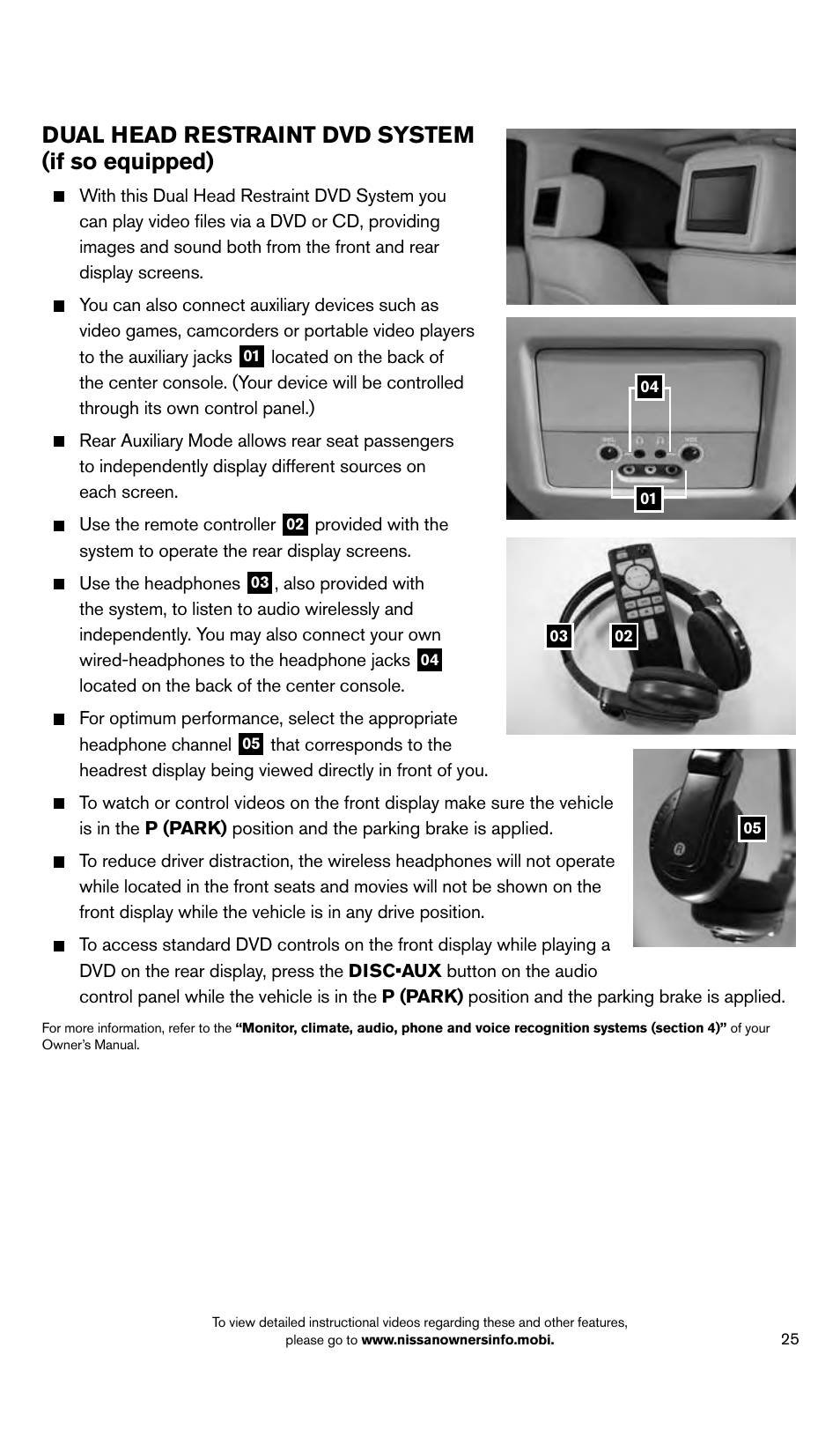 System guide, Dual head restraint dvd system (if so equipped) | NISSAN 2014 Pathfinder - Quick Reference Guide User Manual | Page 27 / 32