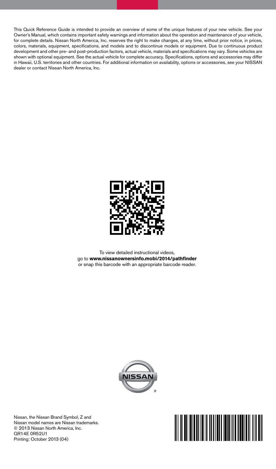 NISSAN 2014 Pathfinder - Quick Reference Guide User Manual | Page 32 / 32