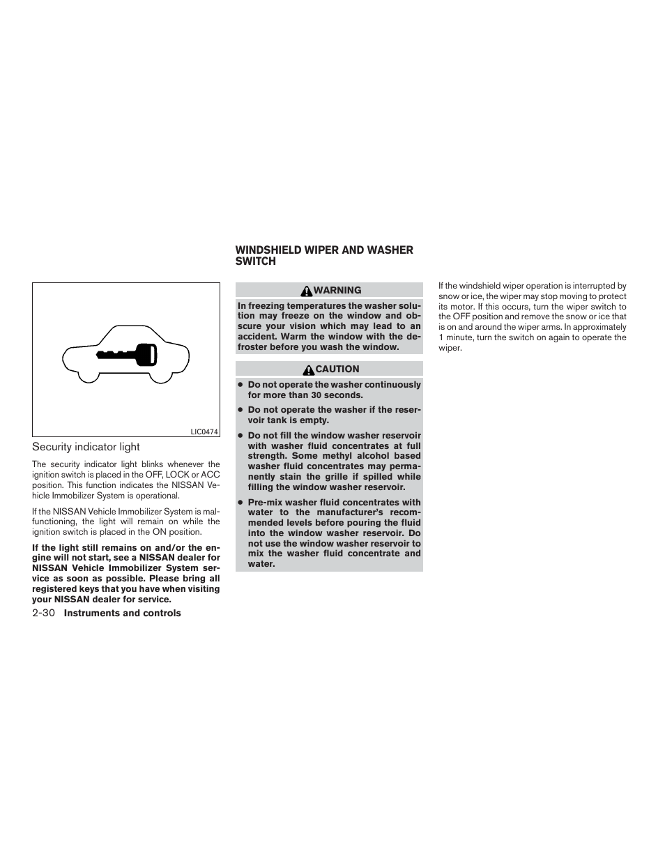 Windshield wiper and washer switch -30 | NISSAN 2015 Pathfinder - Owner's Manual User Manual | Page 121 / 516