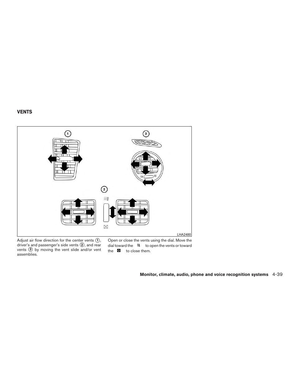 Vents -39 | NISSAN 2015 Pathfinder - Owner's Manual User Manual | Page 236 / 516