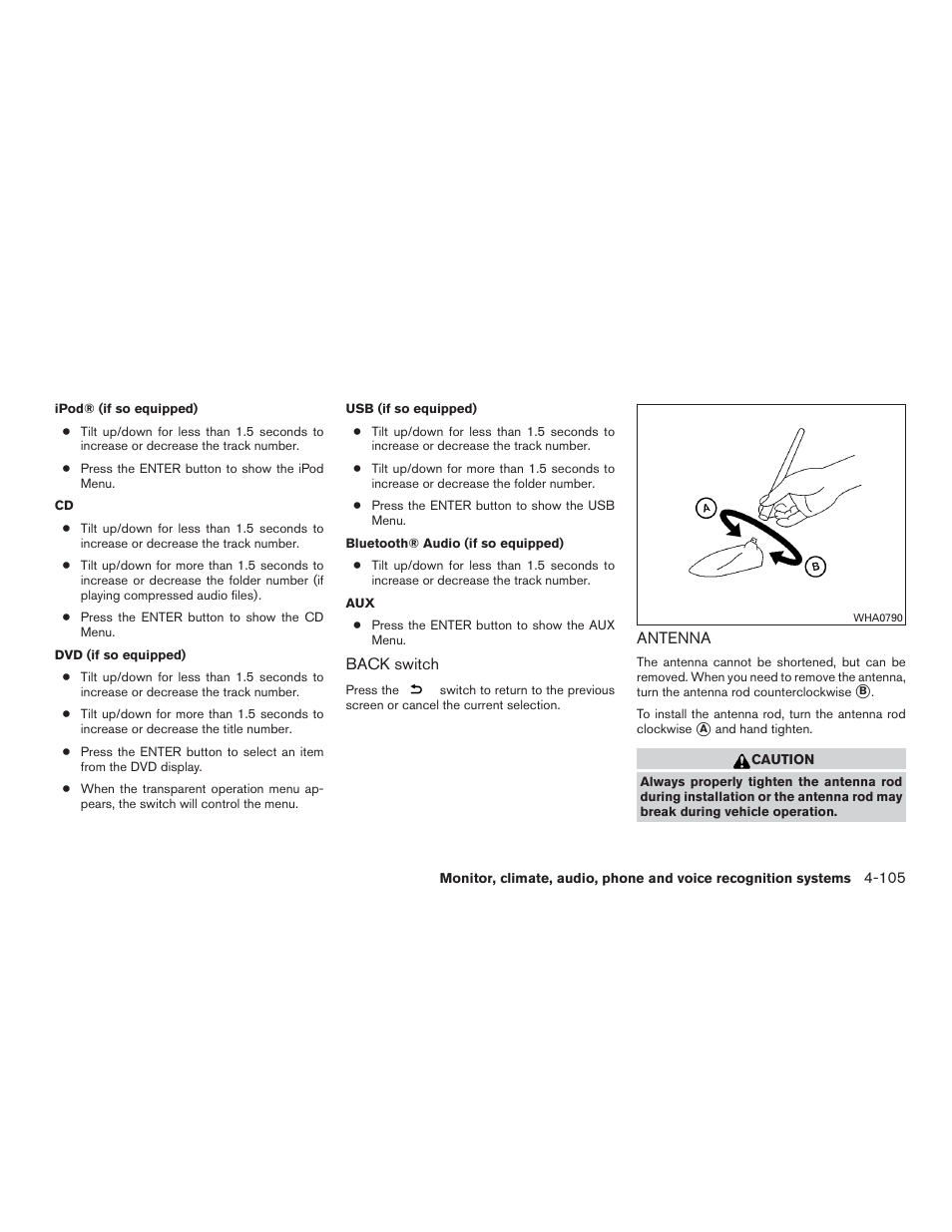 Antenna -105 | NISSAN 2015 Pathfinder - Owner's Manual User Manual | Page 302 / 516