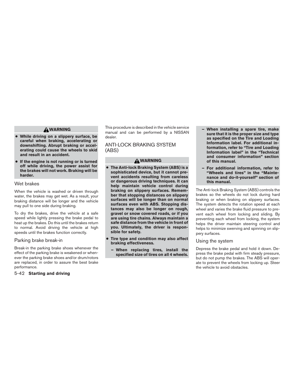 Anti-lock braking system (abs) -42 | NISSAN 2015 Pathfinder - Owner's Manual User Manual | Page 401 / 516