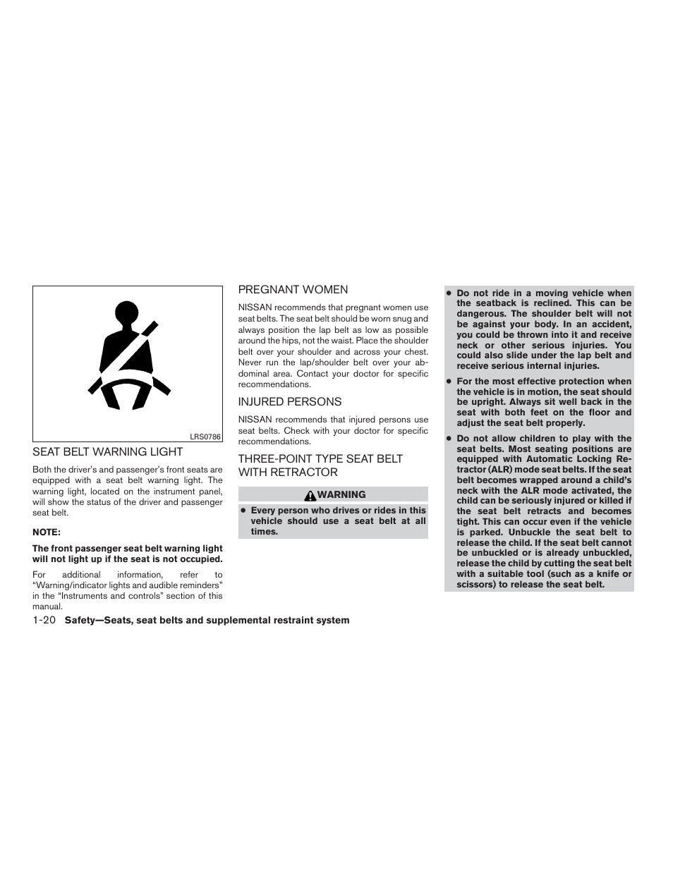 Three-point type seat belt with retractor -20 | NISSAN 2015 Pathfinder - Owner's Manual User Manual | Page 43 / 516