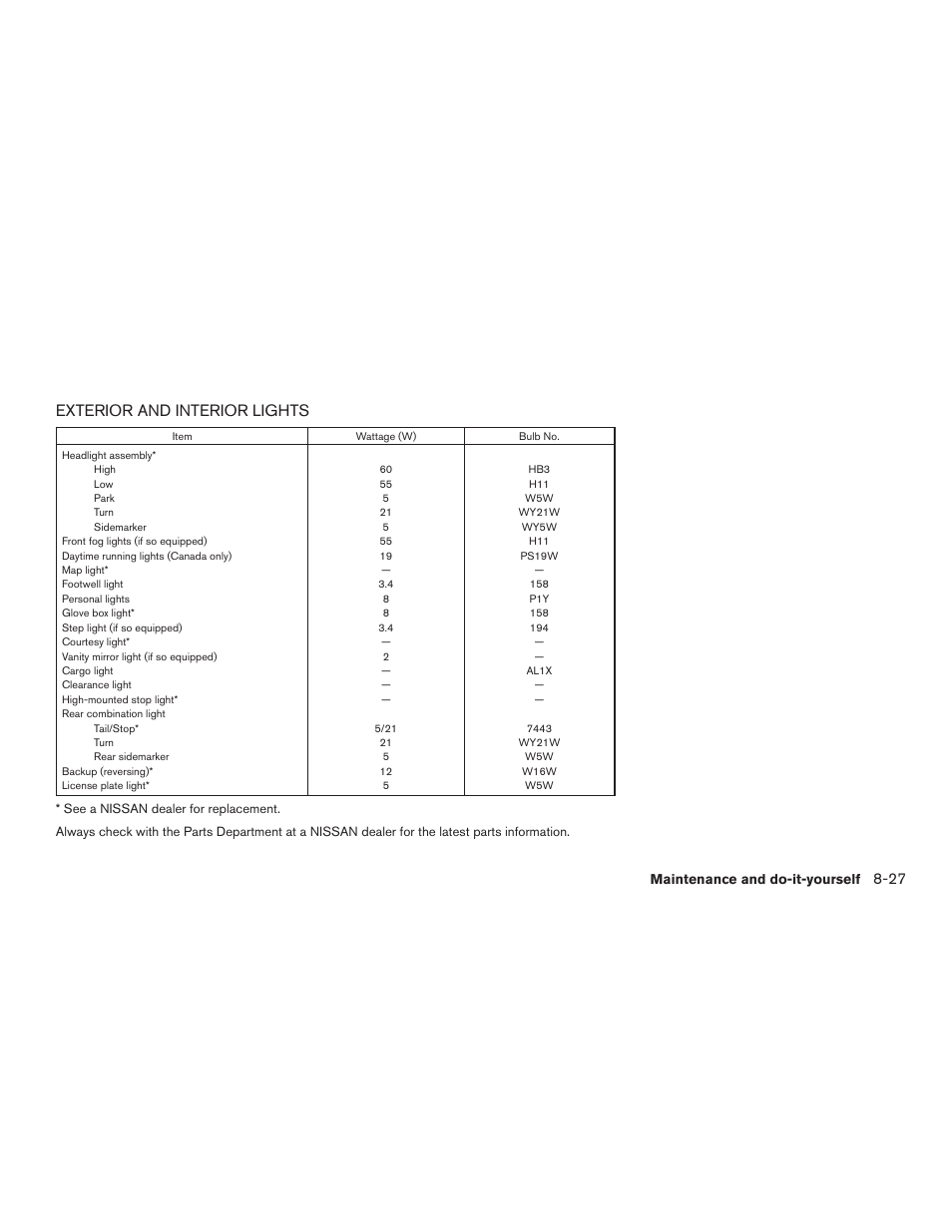 Exterior and interior lights -27, Exterior and interior lights | NISSAN 2015 Pathfinder - Owner's Manual User Manual | Page 460 / 516
