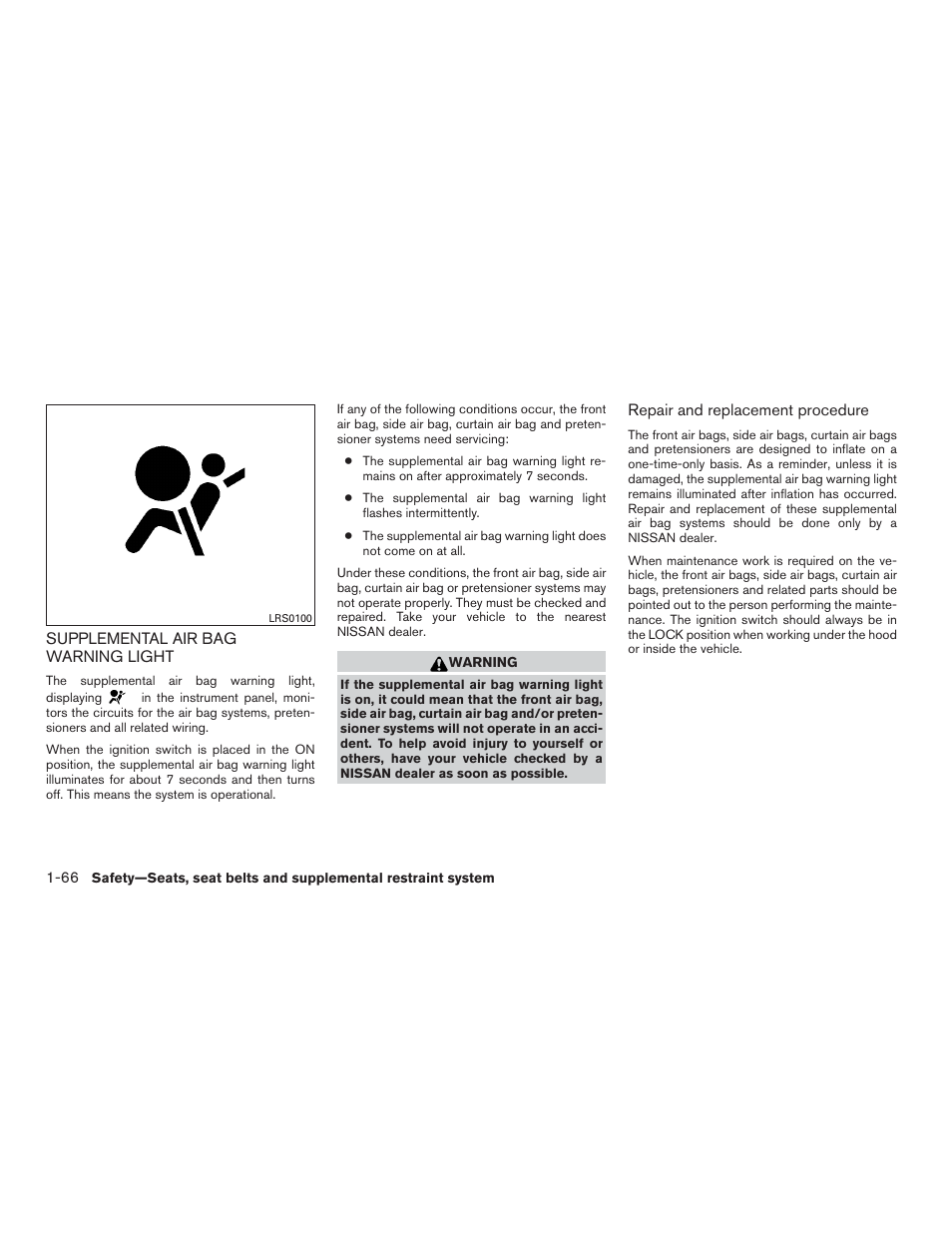 Supplemental air bag warning light -66 | NISSAN 2015 Pathfinder - Owner's Manual User Manual | Page 89 / 516