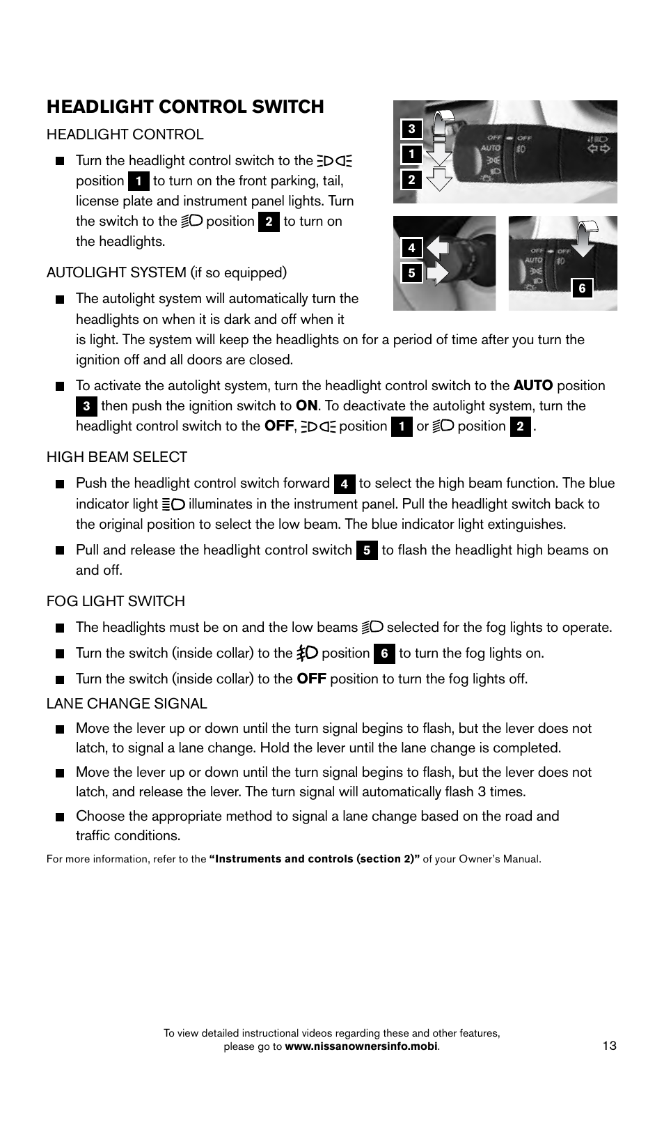 Headlight control switch | NISSAN 2015 Pathfinder - Quick Reference Guide User Manual | Page 15 / 36