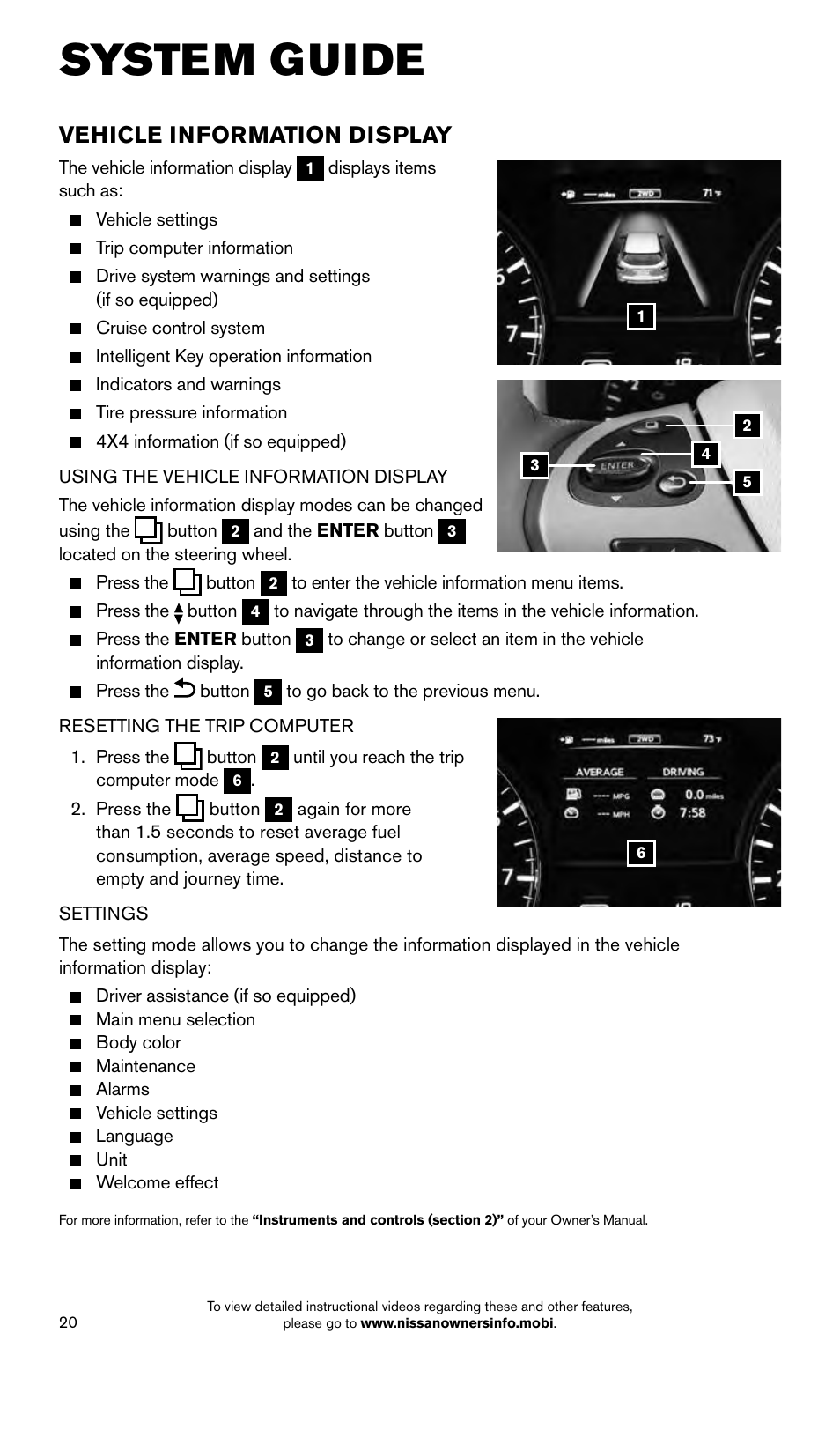 System guide, Vehicle information display | NISSAN 2015 Pathfinder - Quick Reference Guide User Manual | Page 22 / 36