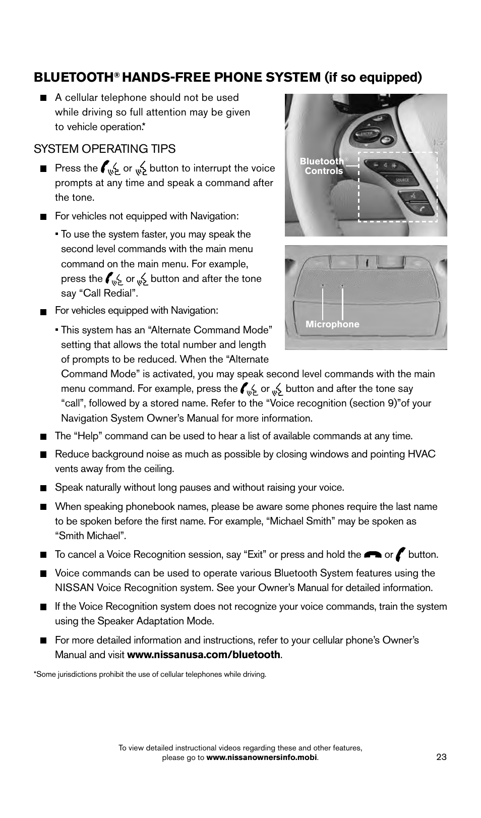 Bluetooth, Hands-free phone system (if so equipped) | NISSAN 2015 Pathfinder - Quick Reference Guide User Manual | Page 25 / 36