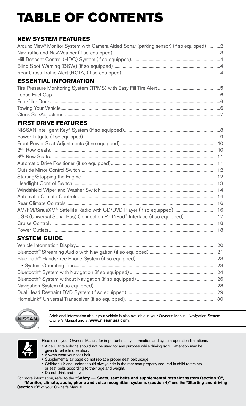 NISSAN 2015 Pathfinder - Quick Reference Guide User Manual | Page 3 / 36