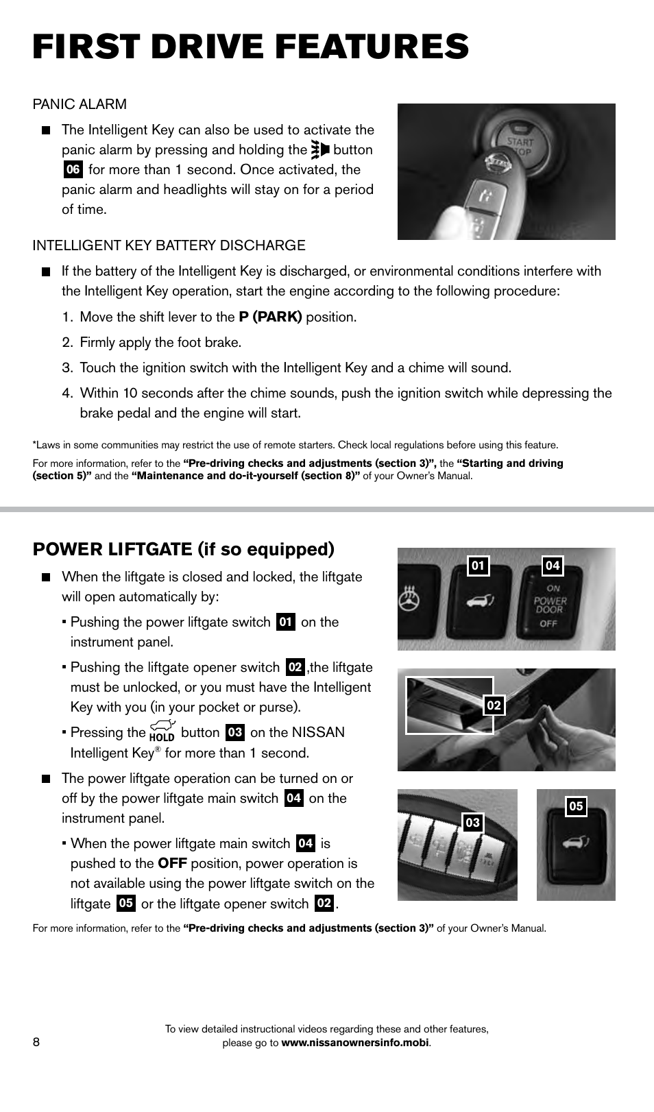 First drive features, Power liftgate (if so equipped) | NISSAN 2014 Pathfinder Hybrid - Quick Reference Guide User Manual | Page 10 / 32