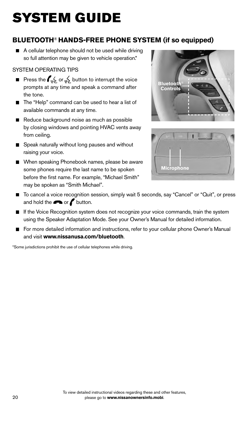 System guide, Bluetooth, Hands-free phone system (if so equipped) | NISSAN 2014 Pathfinder Hybrid - Quick Reference Guide User Manual | Page 22 / 32