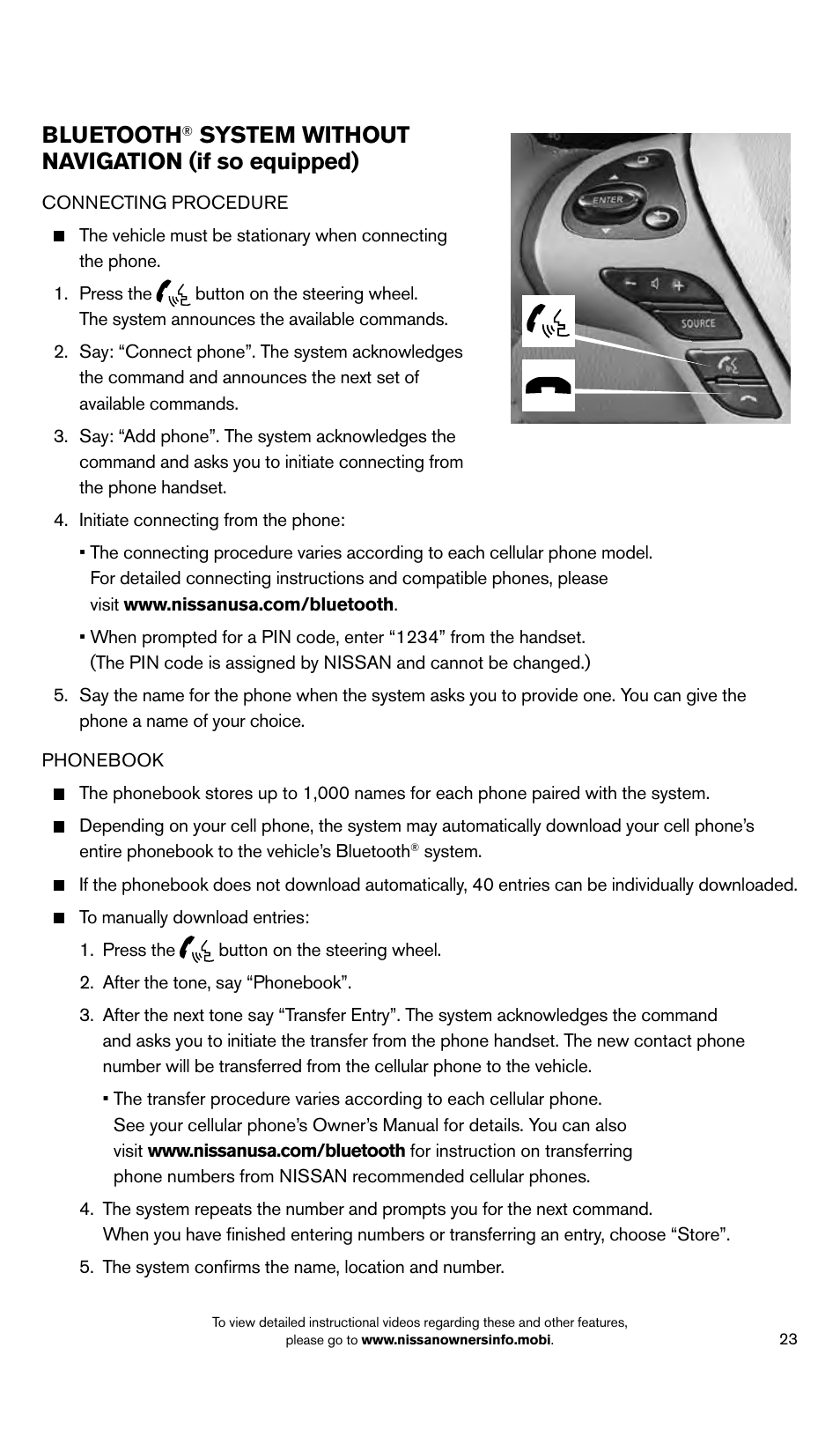 Bluetooth, System without navigation (if so equipped) | NISSAN 2014 Pathfinder Hybrid - Quick Reference Guide User Manual | Page 25 / 32