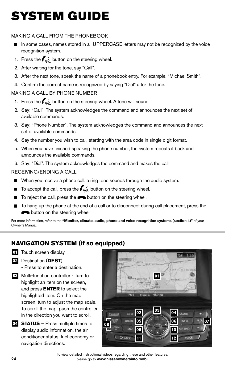 System guide, Navigation system (if so equipped) | NISSAN 2014 Pathfinder Hybrid - Quick Reference Guide User Manual | Page 26 / 32