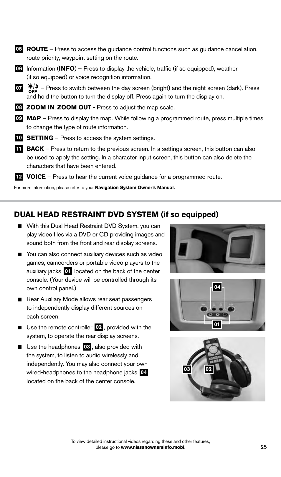 System guide, Dual head restraint dvd system (if so equipped) | NISSAN 2014 Pathfinder Hybrid - Quick Reference Guide User Manual | Page 27 / 32