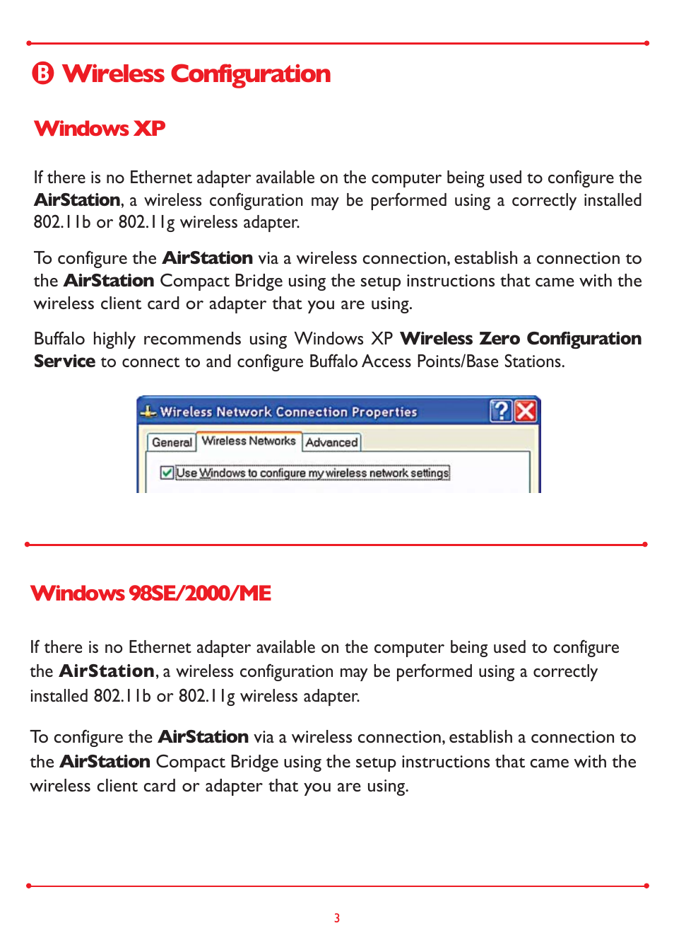 Ạ wireless configuration, Windows xp | Buffalo Technology WLA2-G54 User Manual | Page 3 / 8