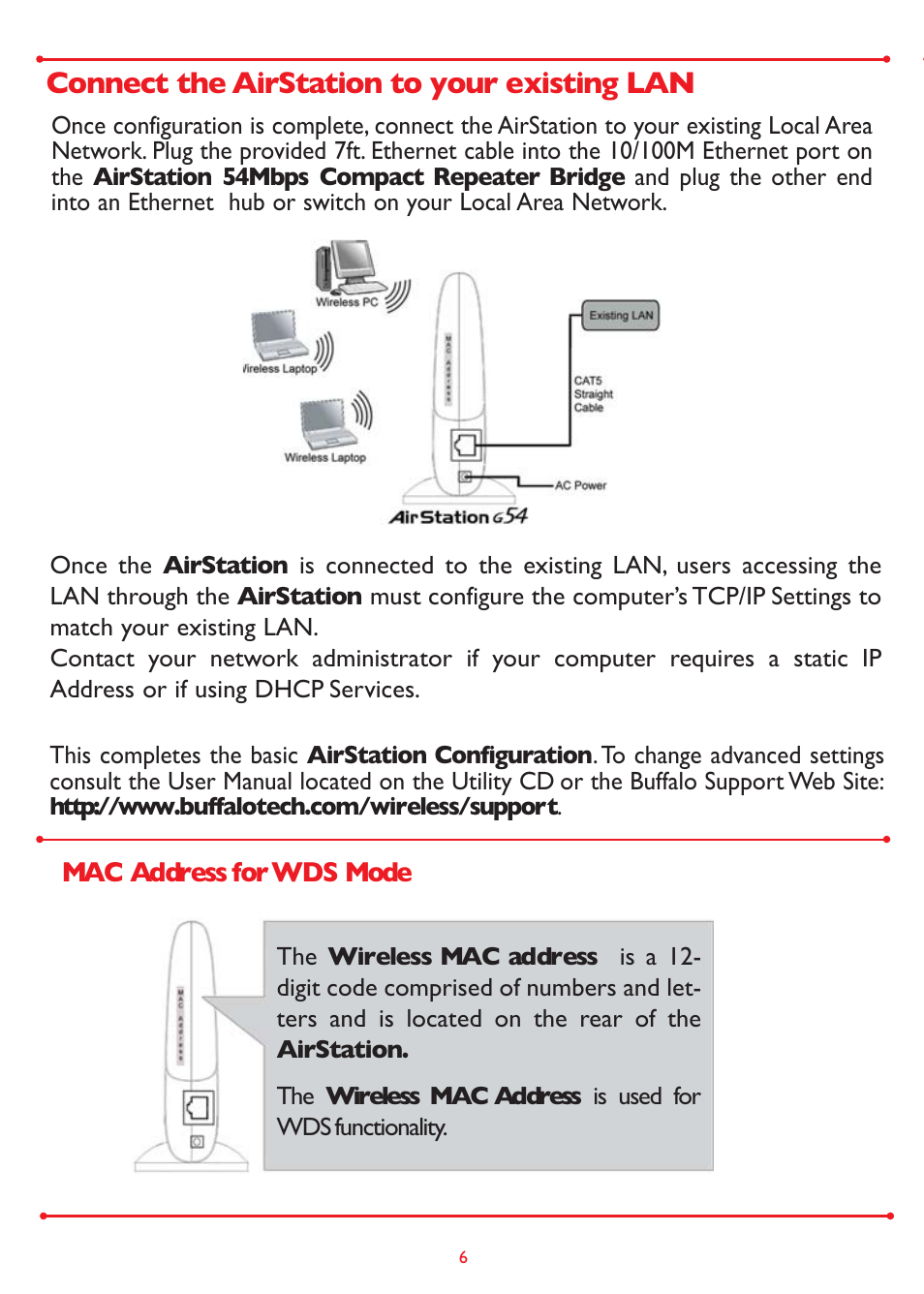 Connect the airstation to your existing lan | Buffalo Technology WLA2-G54 User Manual | Page 6 / 8