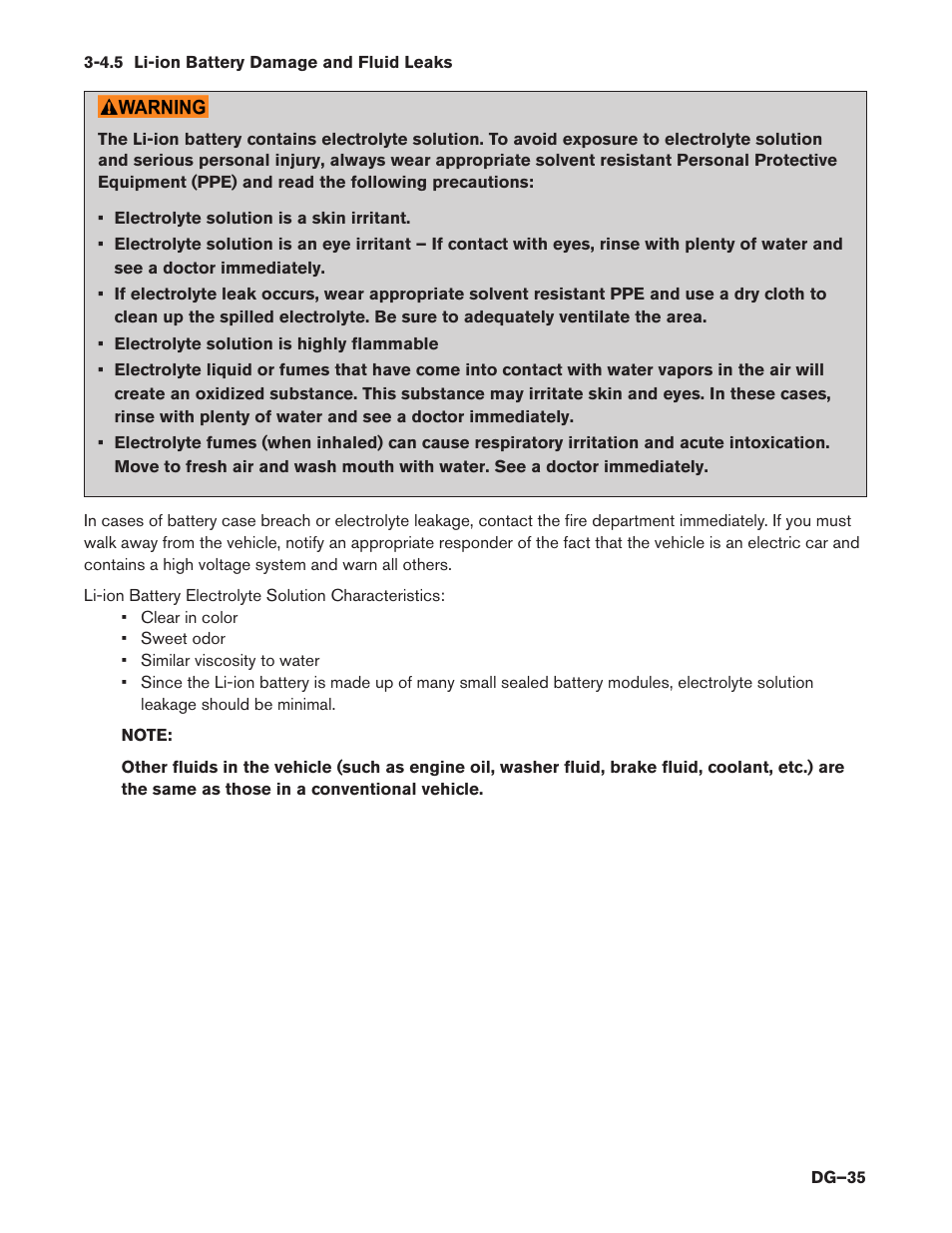 4.5 li-ion battery damage and fluid leaks | NISSAN 2014 Pathfinder Hybrid - Dismantling Guide User Manual | Page 35 / 50