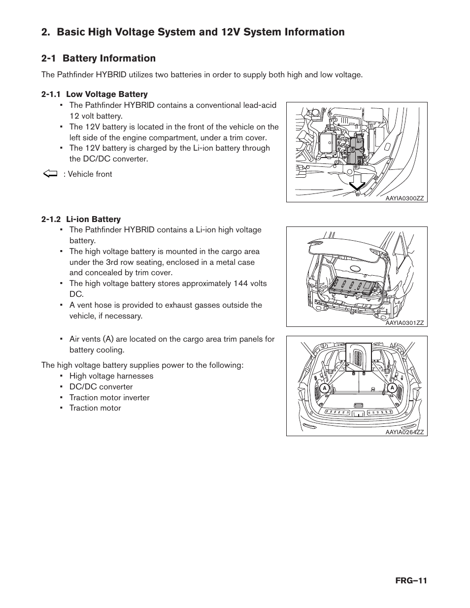 1 battery information, 1.1 low voltage battery, 1.2 li-ion battery | NISSAN 2014 Pathfinder Hybrid - First Responder's Guide User Manual | Page 11 / 45