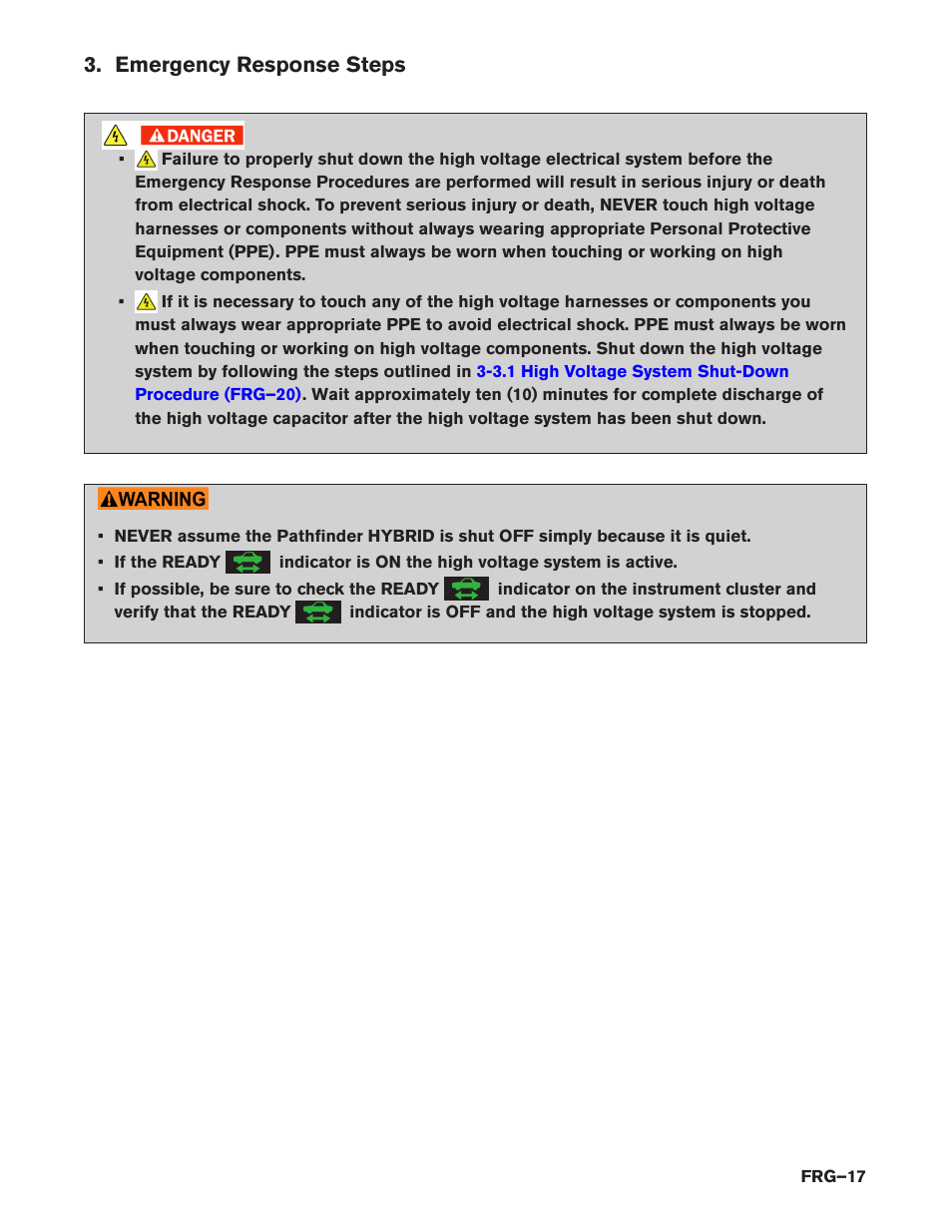 Emergency response steps | NISSAN 2014 Pathfinder Hybrid - First Responder's Guide User Manual | Page 17 / 45