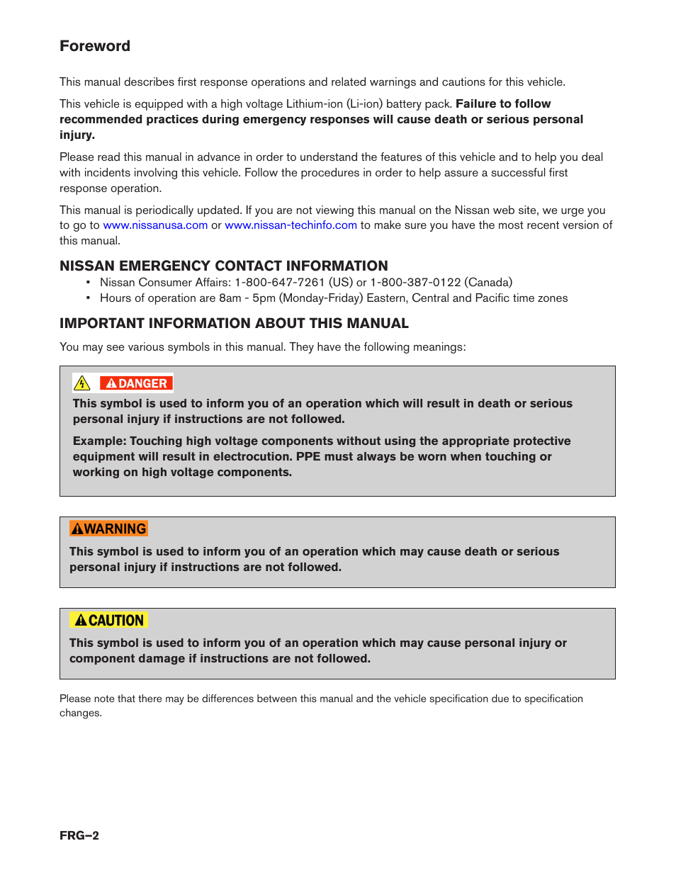 Foreword | NISSAN 2014 Pathfinder Hybrid - First Responder's Guide User Manual | Page 2 / 45