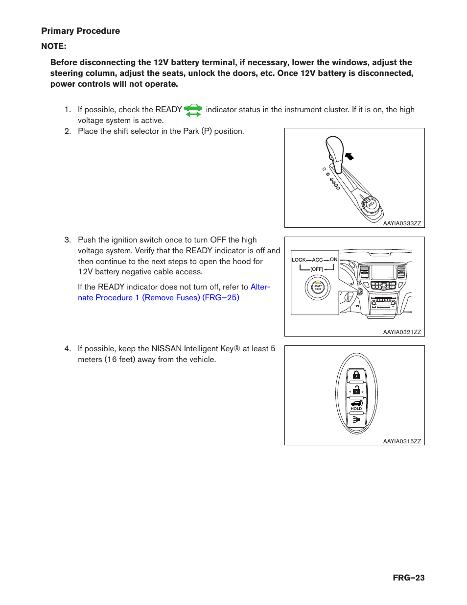 Primary procedure (frg–23) | NISSAN 2014 Pathfinder Hybrid - First Responder's Guide User Manual | Page 23 / 45