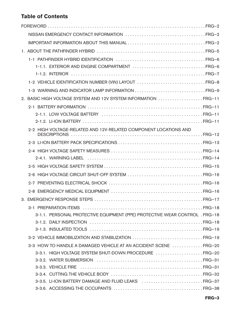 NISSAN 2014 Pathfinder Hybrid - First Responder's Guide User Manual | Page 3 / 45