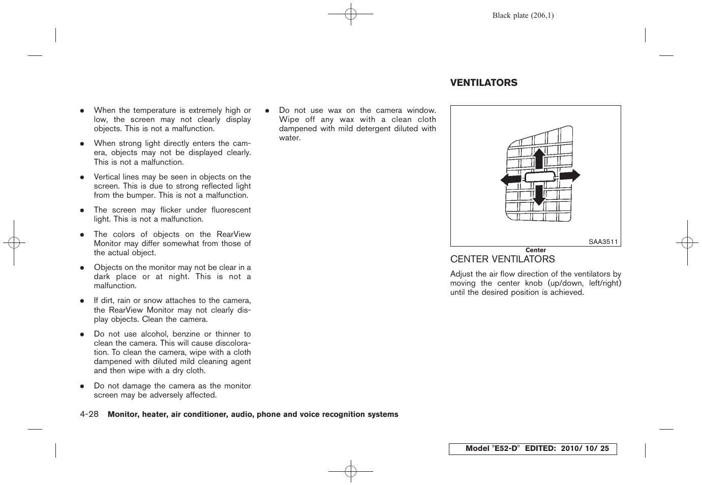 Ventilators -28, Center ventilators -28 | NISSAN 2011 Quest - Owner's Manual User Manual | Page 212 / 477