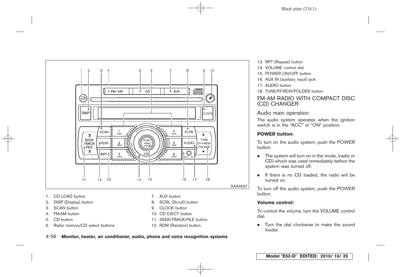 Fm-am radio with compact disc (cd) changer -56 | NISSAN 2011 Quest - Owner's Manual User Manual | Page 240 / 477