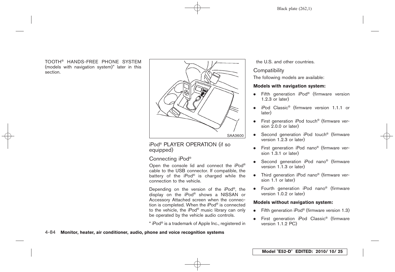 Ipod, Player operation (if so equipped) -84 | NISSAN 2011 Quest - Owner's Manual User Manual | Page 268 / 477