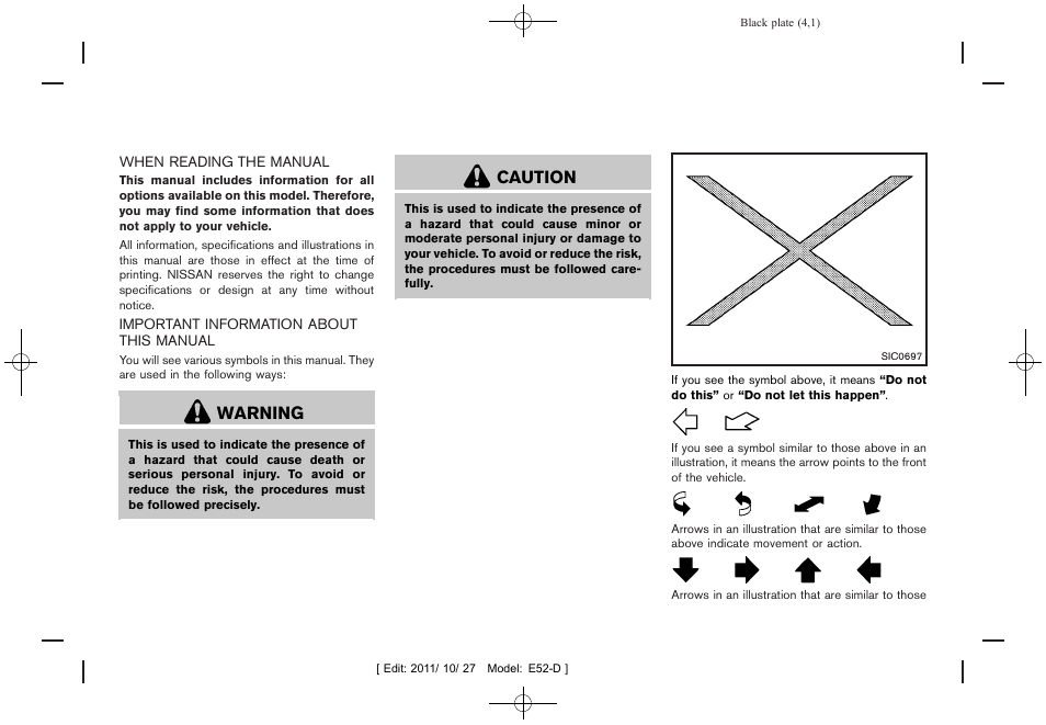 Warning, Caution | NISSAN 2012 Quest - Owner's Manual User Manual | Page 4 / 476