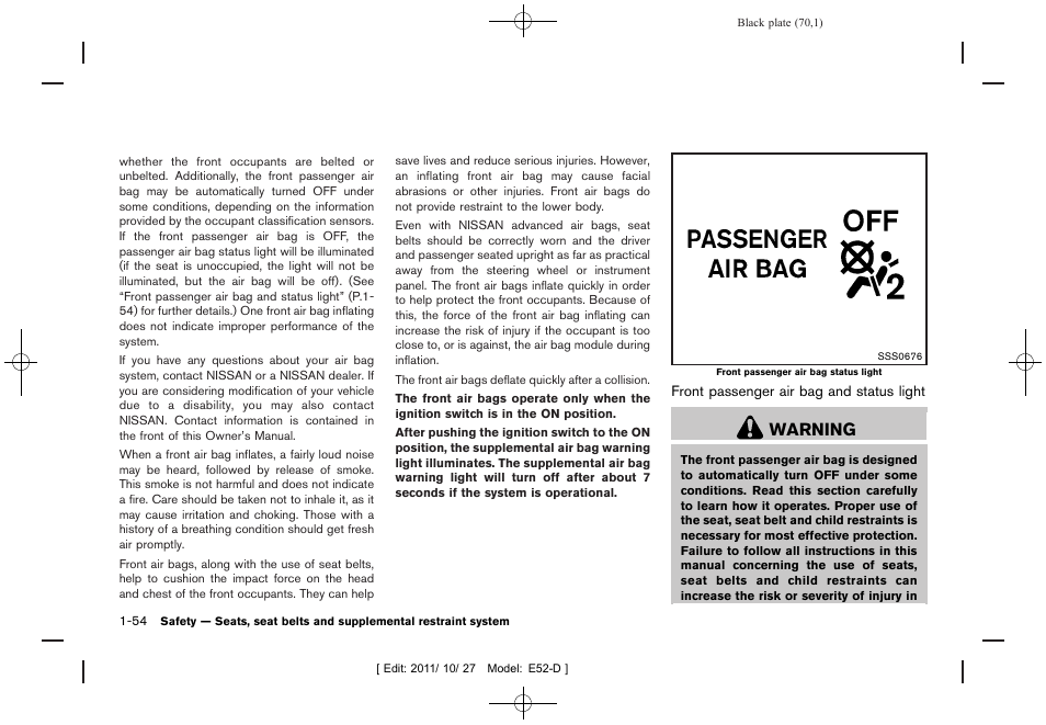 Warning | NISSAN 2012 Quest - Owner's Manual User Manual | Page 73 / 476