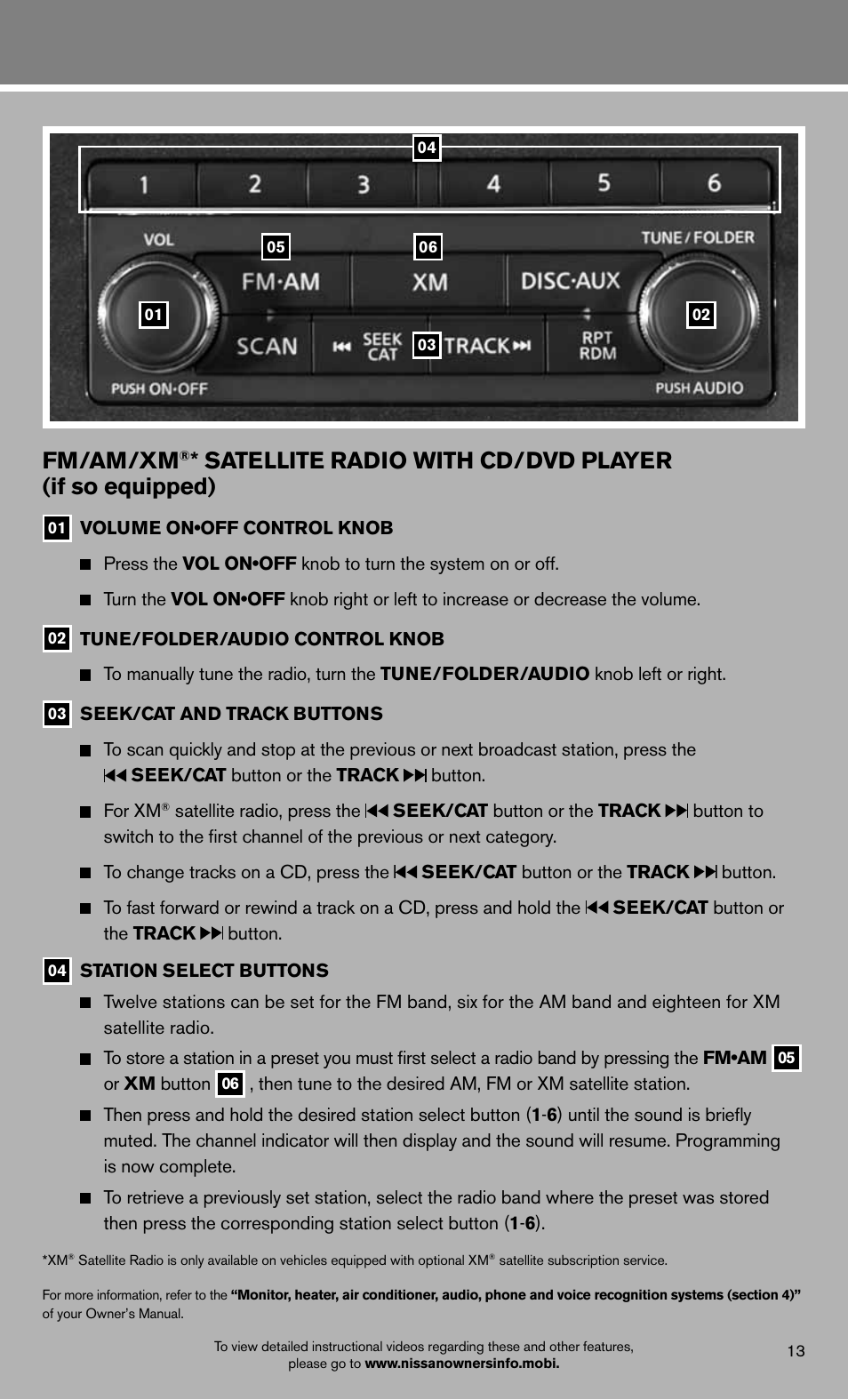 Fm/am/xm | NISSAN 2012 Quest - Quick Reference Guide User Manual | Page 15 / 24