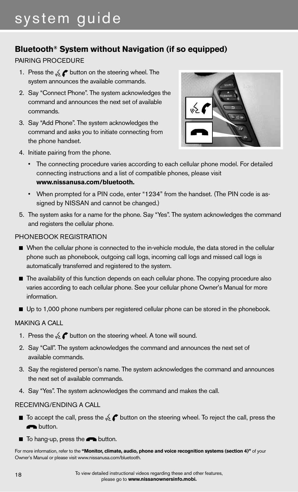 System guide, Bluetooth, System without navigation (if so equipped) | NISSAN 2012 Quest - Quick Reference Guide User Manual | Page 20 / 24