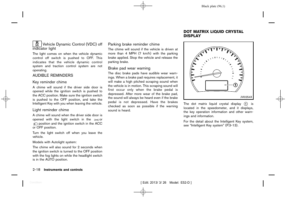 Audible reminders -18, Dot matrix liquid crystal display -18 | NISSAN 2013 Quest - Owner's Manual User Manual | Page 100 / 485